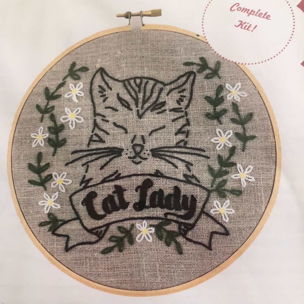 Cat Lady complete Embroidery Kit - Green and Black new without tags